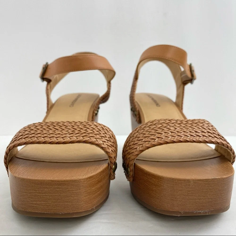 Lucky Brand Zyler Sz 9.5 Women’s Tan Macaroon Weevel Weave Woven Wedge Sandals